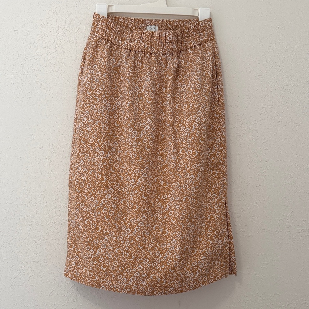 J. Crew Floral Brown Midi Skirt